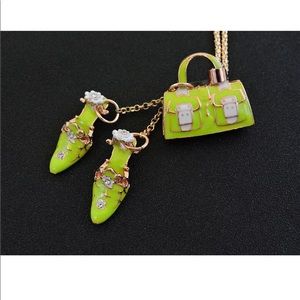 Green Crystal Flower Handbag and Shoes Necklace